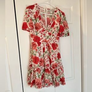 Flying Tomato Red & White Floral Dress Open Back Size Medium